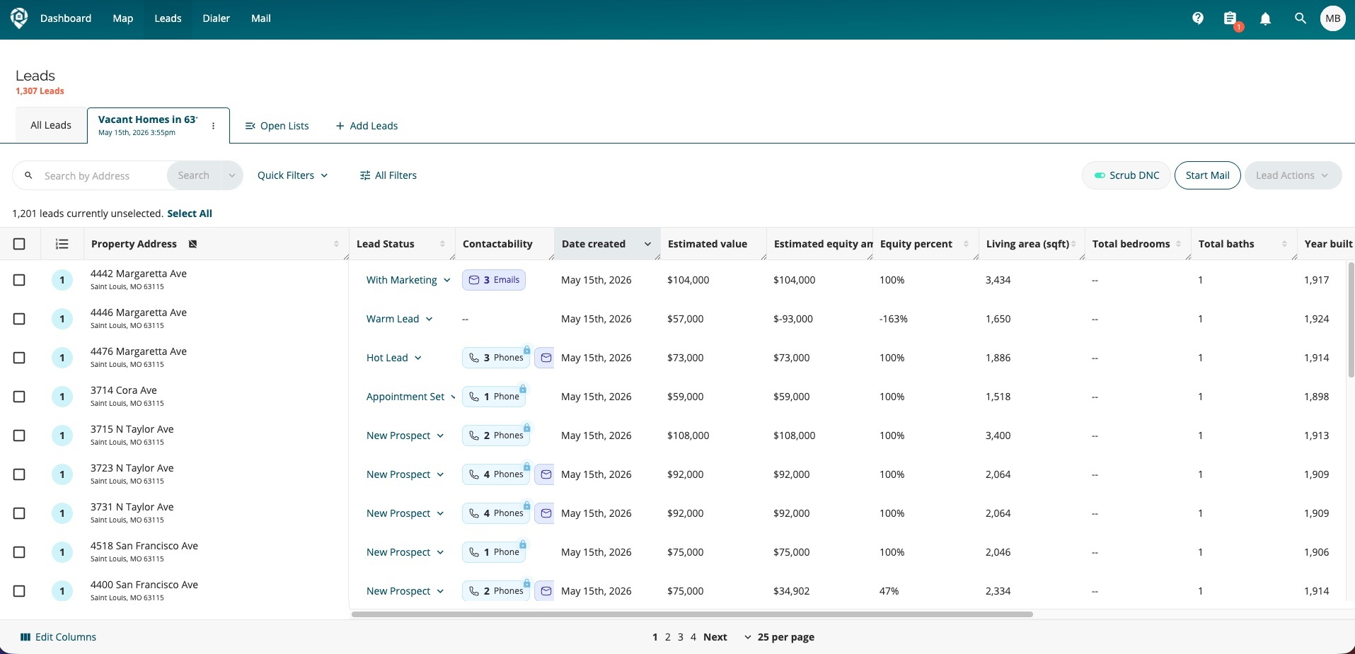 DealMachine Vacant Home List