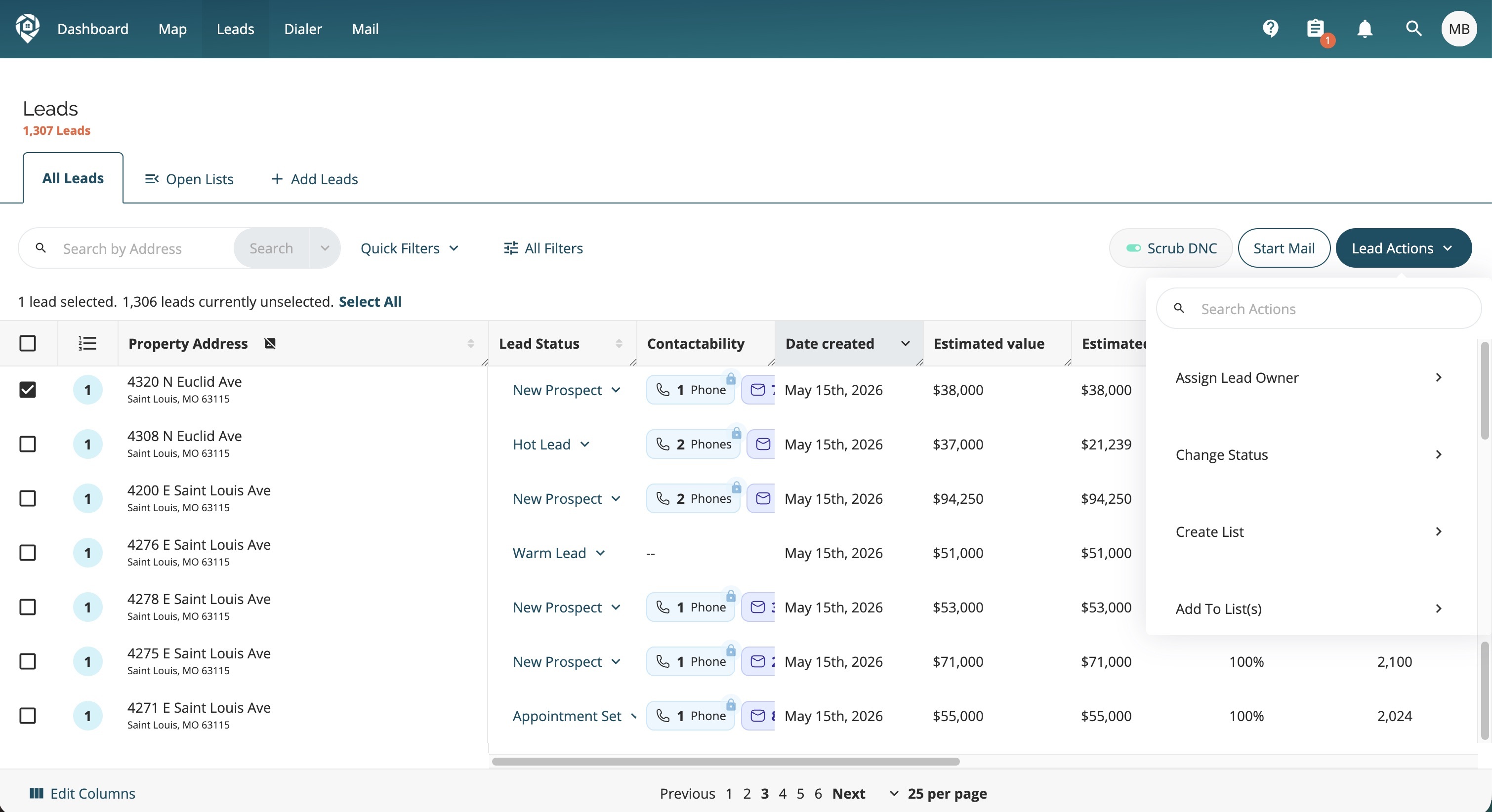 DealMachine All Leads Page